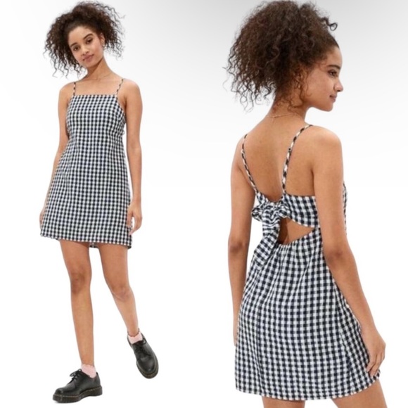 American Eagle Outfitters Dresses & Skirts - American Eagle Outfitters AEO Gingham Tie Back Mini Dress Size XL Blue White